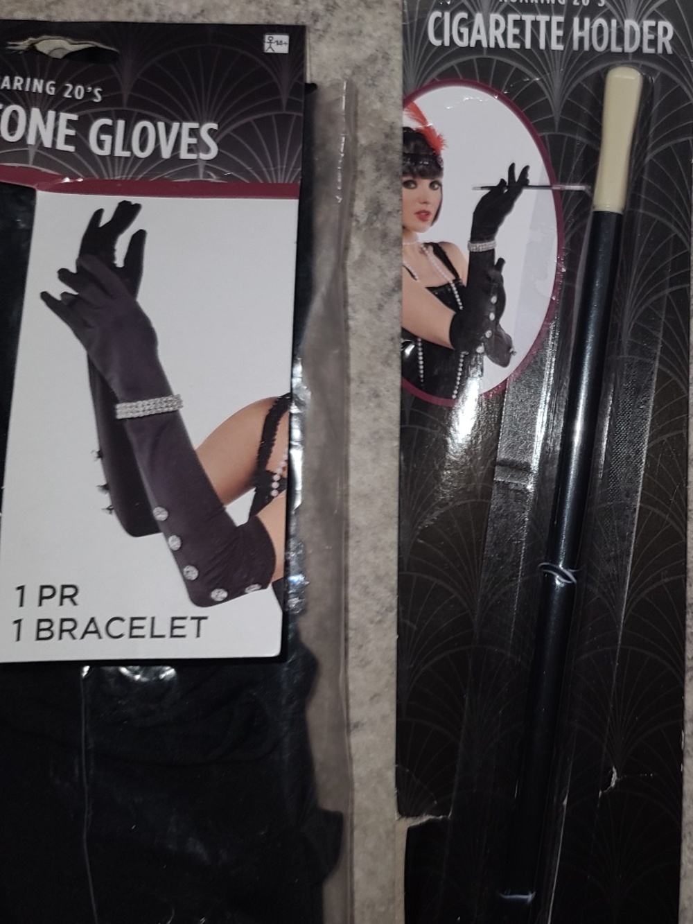 Amscan plastic costume cigarette holder with dazzling rhinestone satin gloves